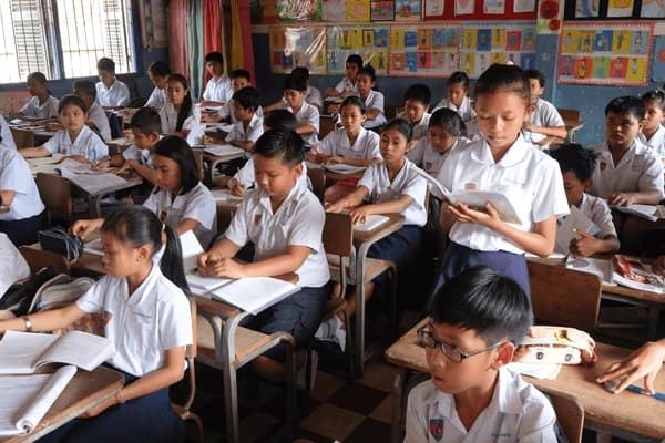 Cambodian students in classroom